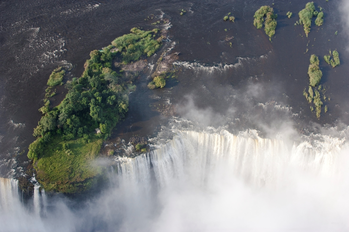 livingstone_island_aerial Aerial view of Livingstone Island, Devil's Pool and the Falls