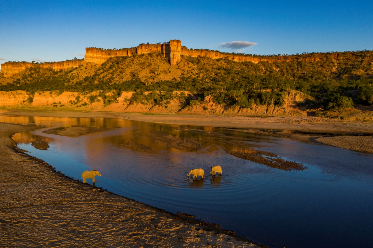 Chilo-Gorge-Safari-Lodge-Gonarezhou-National-Park-water-pan-elephants Elephants frolicking in a water pan