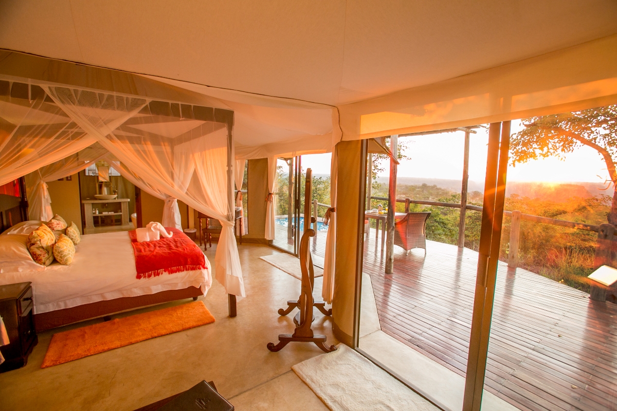 The-Elephant-Camp-Luxury-tented-suite-interior Private viewing decks feature plunge pools, perfect for two
